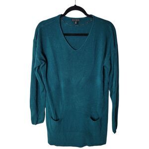 Willi Smith Womens Sz L Green Solid Long Sleeve Long Sweater